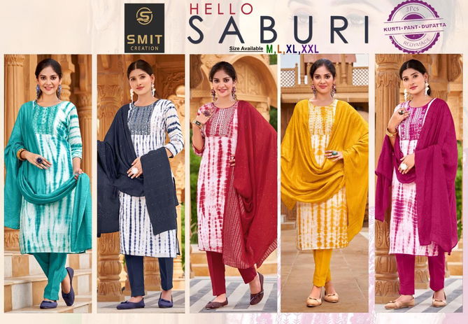 Smit Hello Saburi Exclusive Wear Wholesale Kurti With Bottom Dupatta Collection